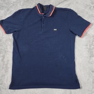 Scotch &‎ Soda Polo Shirt Mens Large Navy Tipped Collar Cuffs Stretch Logo Patch